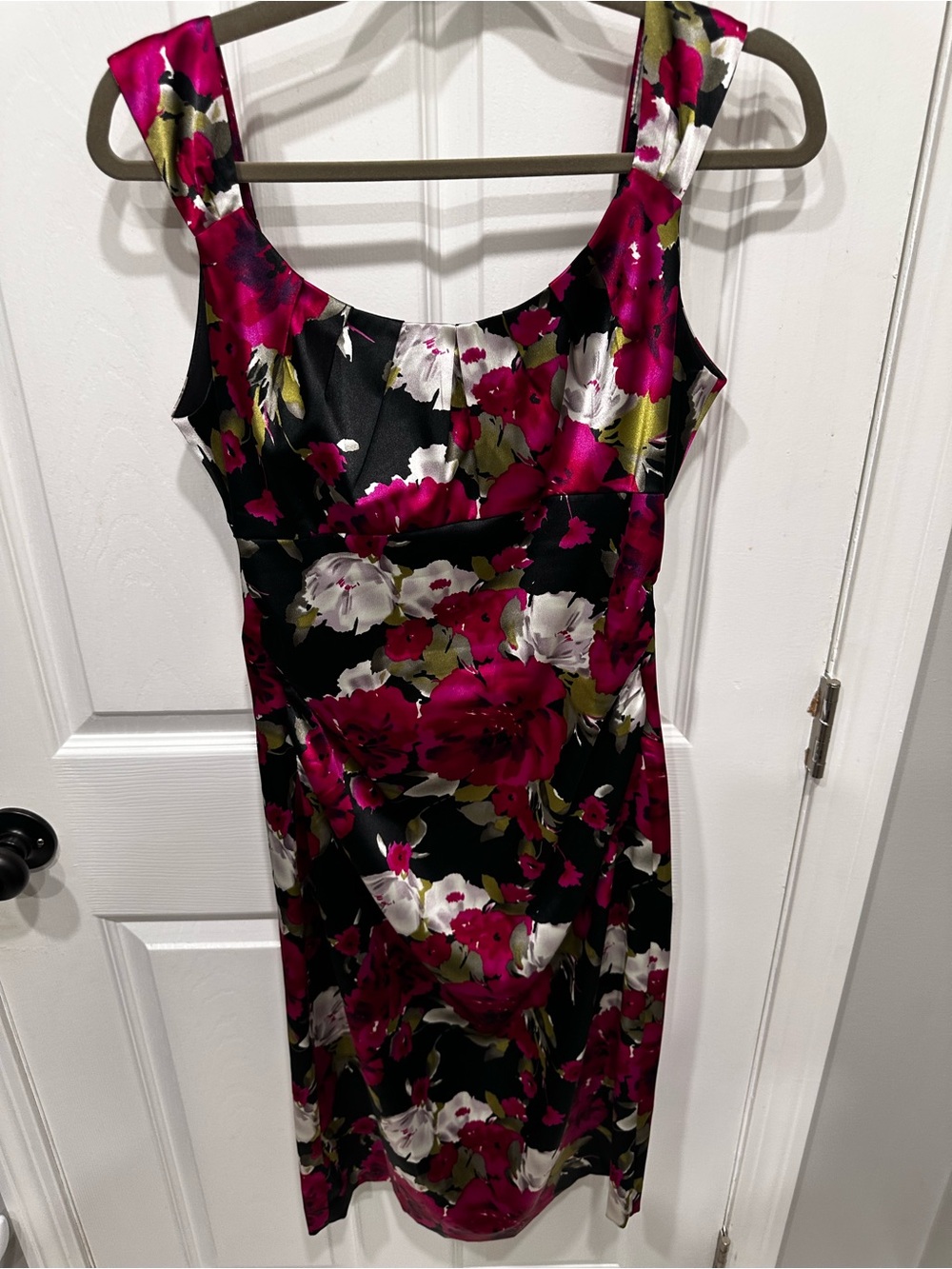 Maggy London Black and Fuchsia Floral Midi Dress